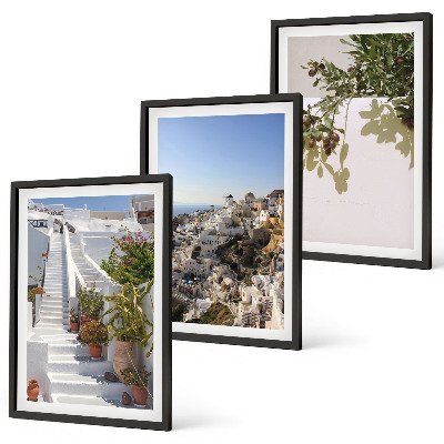 Set de 3 cuadros para salón Escaleras blancas con vistas a Santorini