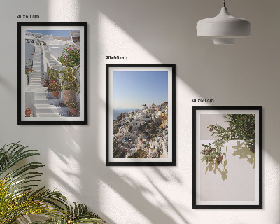 Set de 3 cuadros para salón Escaleras blancas con vistas a Santorini