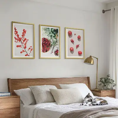 Juego de 3 cuadros con diseño minimalista de frutos rojos
