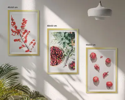 Juego de 3 cuadros con diseño minimalista de frutos rojos