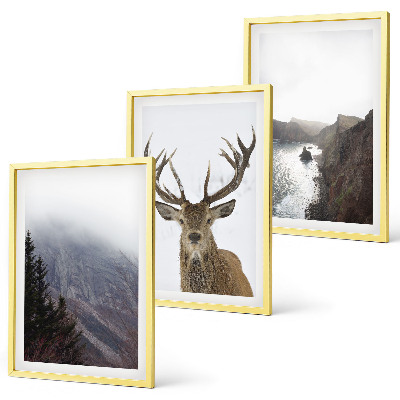 Set de 3 cuadros para salón Paisaje montañoso con ciervos