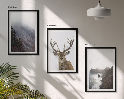 Set de 3 cuadros para salón Paisaje montañoso con ciervos