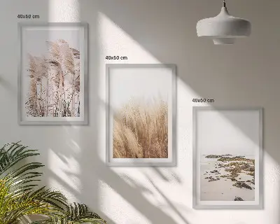 Juego de 3 cuadros con diseño de campos de hierba de la pampa y playa bohemia