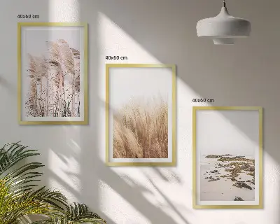 Juego de 3 cuadros con diseño de campos de hierba de la pampa y playa bohemia