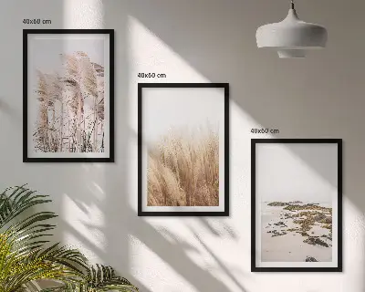 Juego de 3 cuadros con diseño de campos de hierba de la pampa y playa bohemia