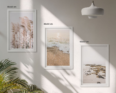 Set de 3 cuadros para salón Hierba de playa olas piedras boho