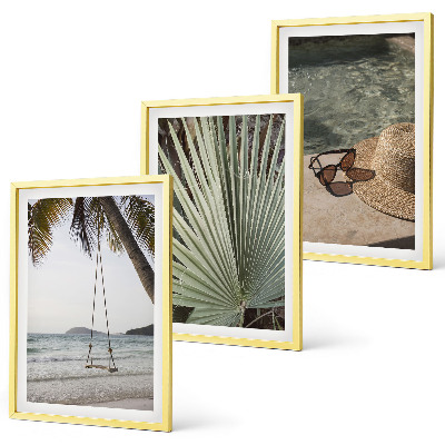 Set de 3 cuadros para salón Columpio de playa, vacaciones con hojas