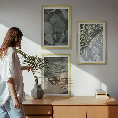 Set de 3 cuadros de plantas tropicales decoración para salón inspirada en vacaciones