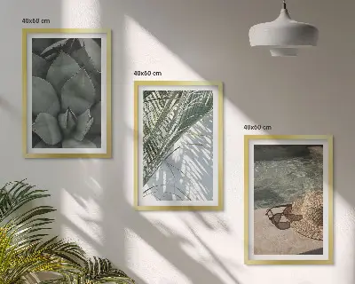 Set de 3 cuadros de plantas tropicales decoración para salón inspirada en vacaciones