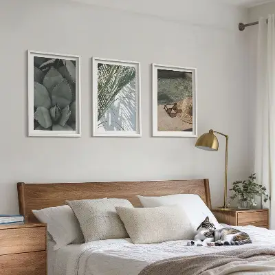 Set de 3 cuadros de plantas tropicales decoración para salón inspirada en vacaciones