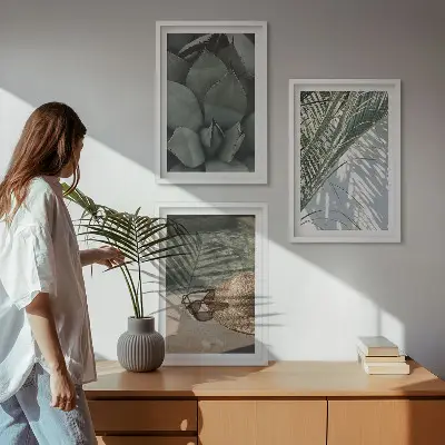 Set de 3 cuadros de plantas tropicales decoración para salón inspirada en vacaciones