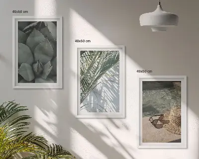 Set de 3 cuadros de plantas tropicales decoración para salón inspirada en vacaciones