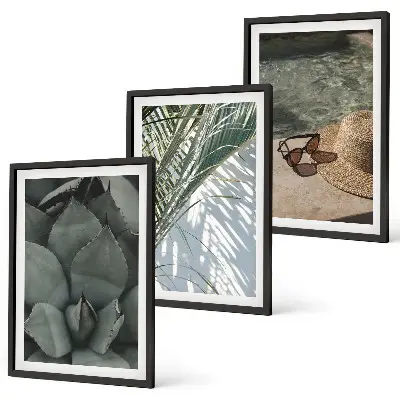 Set de 3 cuadros de plantas tropicales decoración para salón inspirada en vacaciones