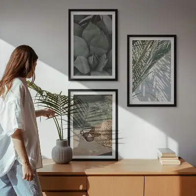 Set de 3 cuadros de plantas tropicales decoración para salón inspirada en vacaciones