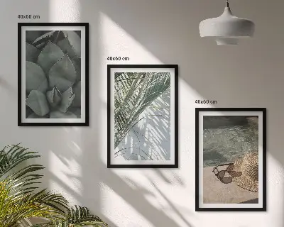Set de 3 cuadros de plantas tropicales decoración para salón inspirada en vacaciones