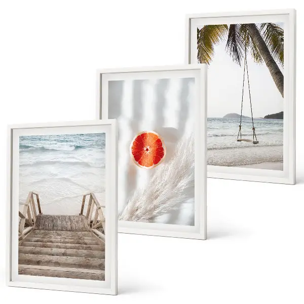 Juego de 3 cuadros decoración de vacaciones en escaleras de madera de la playa