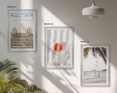Juego de 3 cuadros decoración de vacaciones en escaleras de madera de la playa
