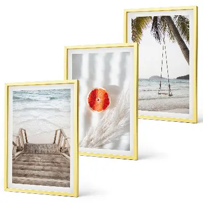 Juego de 3 cuadros decoración de vacaciones en escaleras de madera de la playa