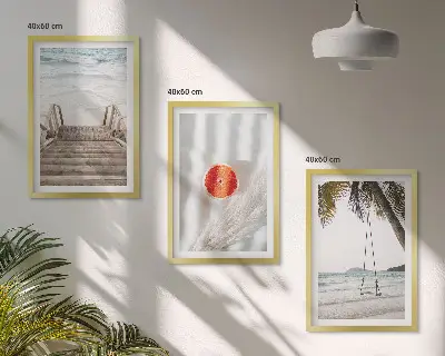 Juego de 3 cuadros decoración de vacaciones en escaleras de madera de la playa