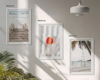 Juego de 3 cuadros decoración de vacaciones en escaleras de madera de la playa