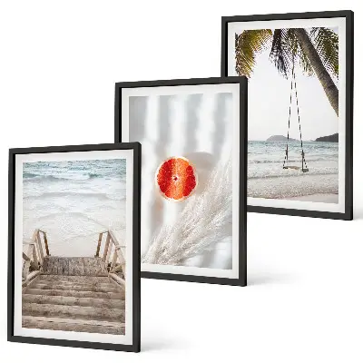 Juego de 3 cuadros decoración de vacaciones en escaleras de madera de la playa