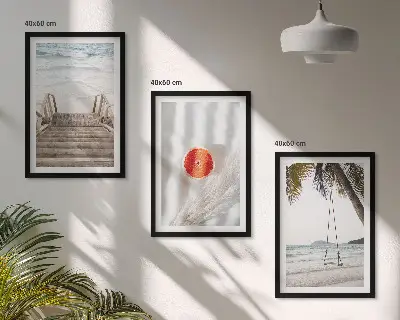 Juego de 3 cuadros decoración de vacaciones en escaleras de madera de la playa