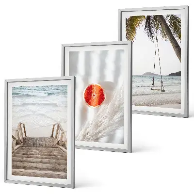 Juego de 3 cuadros decoración de vacaciones en escaleras de madera de la playa