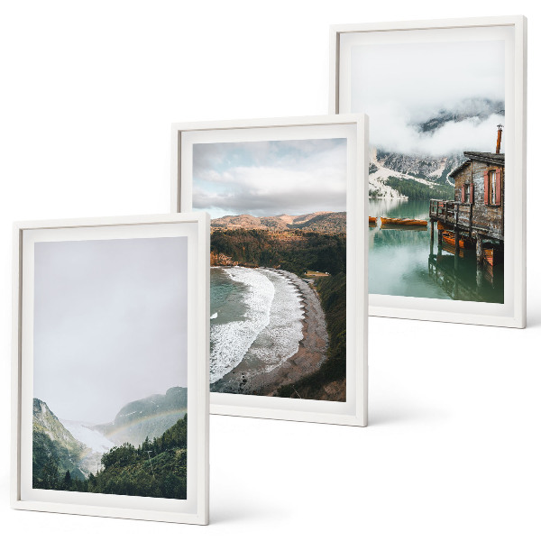 Set de 3 cuadros para salón Montañas, playa, nubes, agua