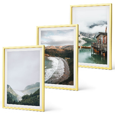 Set de 3 cuadros para salón Montañas, playa, nubes, agua