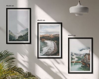 Set de 3 cuadros para salón Montañas, playa, nubes, agua