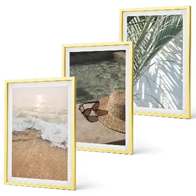Juego de 3 cuadros con diseño de sombrero de playa y gafas de sol