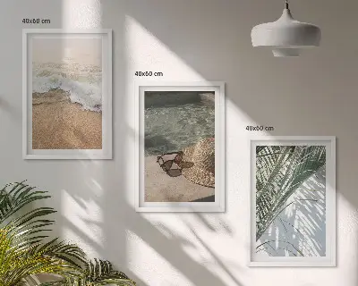 Juego de 3 cuadros con diseño de sombrero de playa y gafas de sol