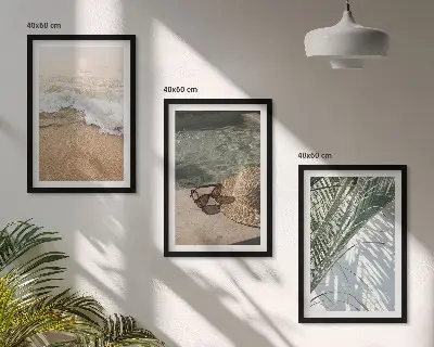 Juego de 3 cuadros con diseño de sombrero de playa y gafas de sol
