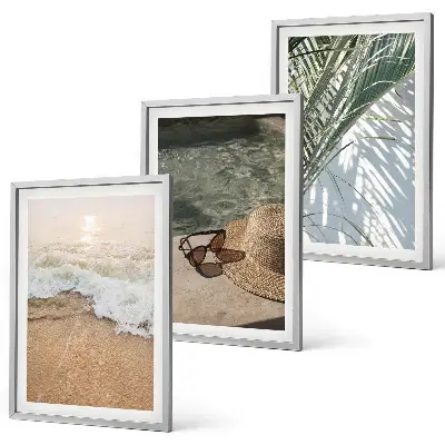 Juego de 3 cuadros con diseño de sombrero de playa y gafas de sol