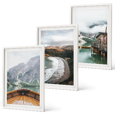 Set de 3 cuadros para salón Montañas, lago, barco, playa, paisaje