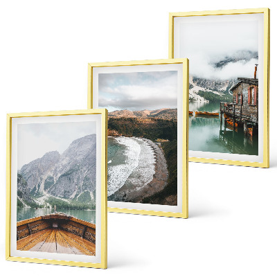 Set de 3 cuadros para salón Montañas, lago, barco, playa, paisaje