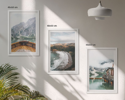 Set de 3 cuadros para salón Montañas, lago, barco, playa, paisaje