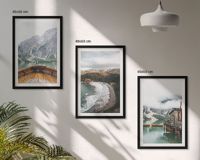 Set de 3 cuadros para salón Montañas, lago, barco, playa, paisaje