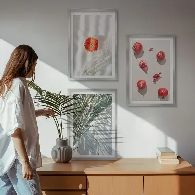 Juego de 3 cuadros decorativos de fruta de palma navideña