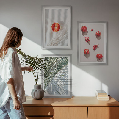 Juego de 3 cuadros Fruta de palma navideña