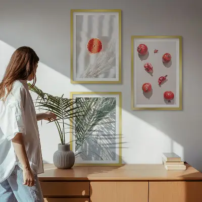 Juego de 3 cuadros decorativos de fruta de palma navideña