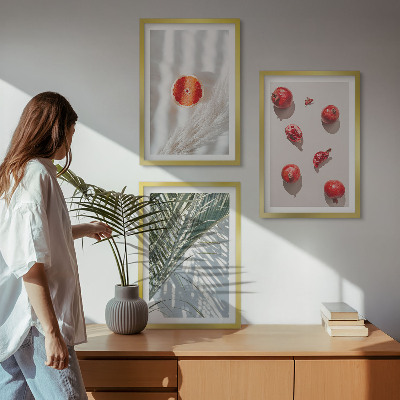 Juego de 3 cuadros Fruta de palma navideña