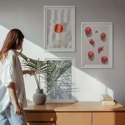 Juego de 3 cuadros decorativos de fruta de palma navideña
