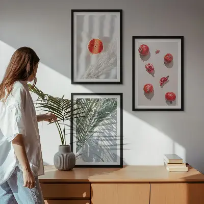Juego de 3 cuadros decorativos de fruta de palma navideña
