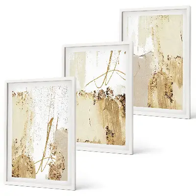 Set de 3 cuadros para salón con estampados abstractos en tonos beige y blanco