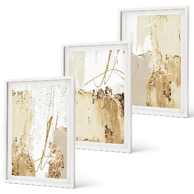 Set de 3 cuadros para salón Estampados abstractos beige blanco