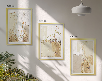 Set de 3 cuadros para salón Estampados abstractos beige blanco