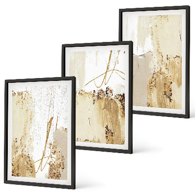 Set de 3 cuadros para salón Estampados abstractos beige blanco