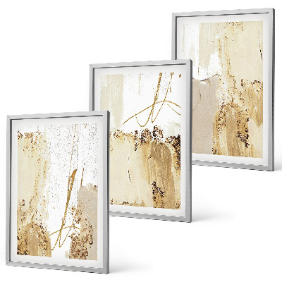 Set de 3 cuadros para salón Estampados abstractos beige blanco