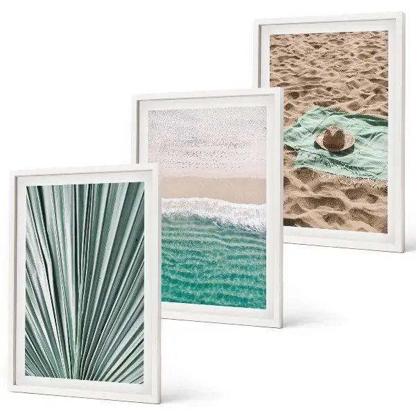 Juego de 3 cuadros con vistas a la playa y al mar